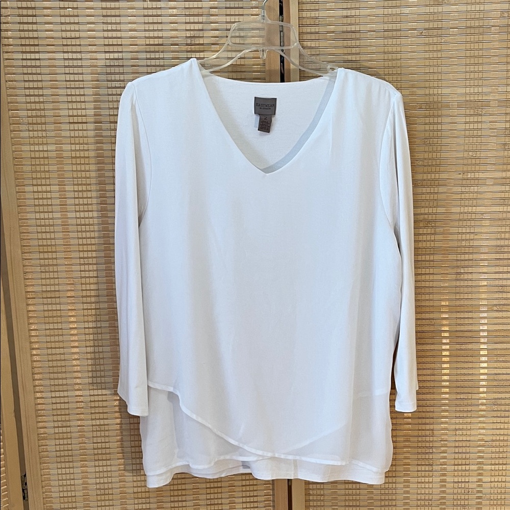 Chicos White Layered V-Neck Blouse size 2